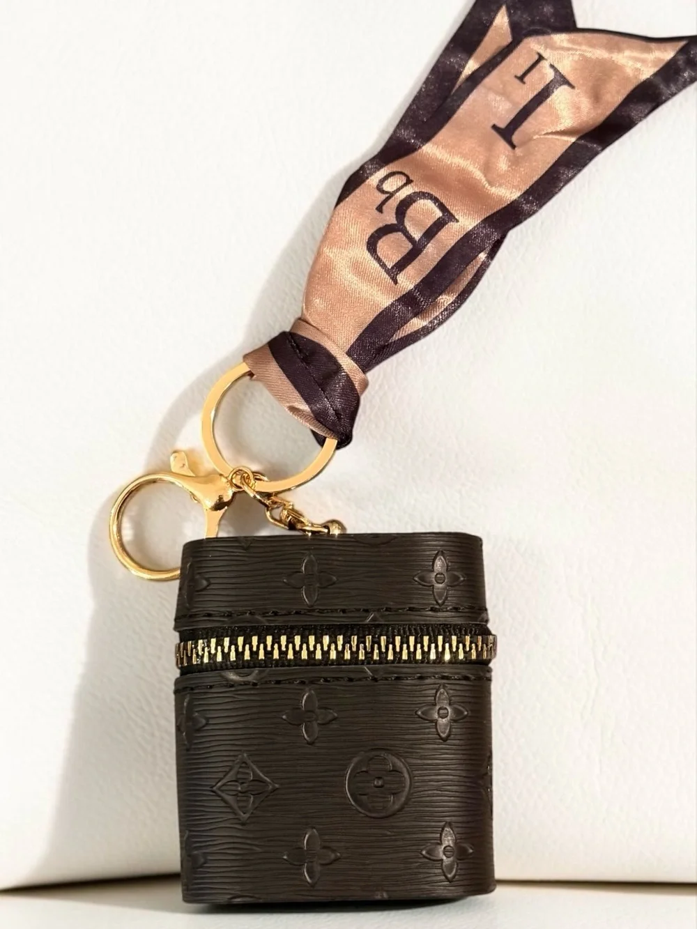 Keychain Backpack Charm Mini Bag Small Lipstick Pouch Black W Silk Like Scarf